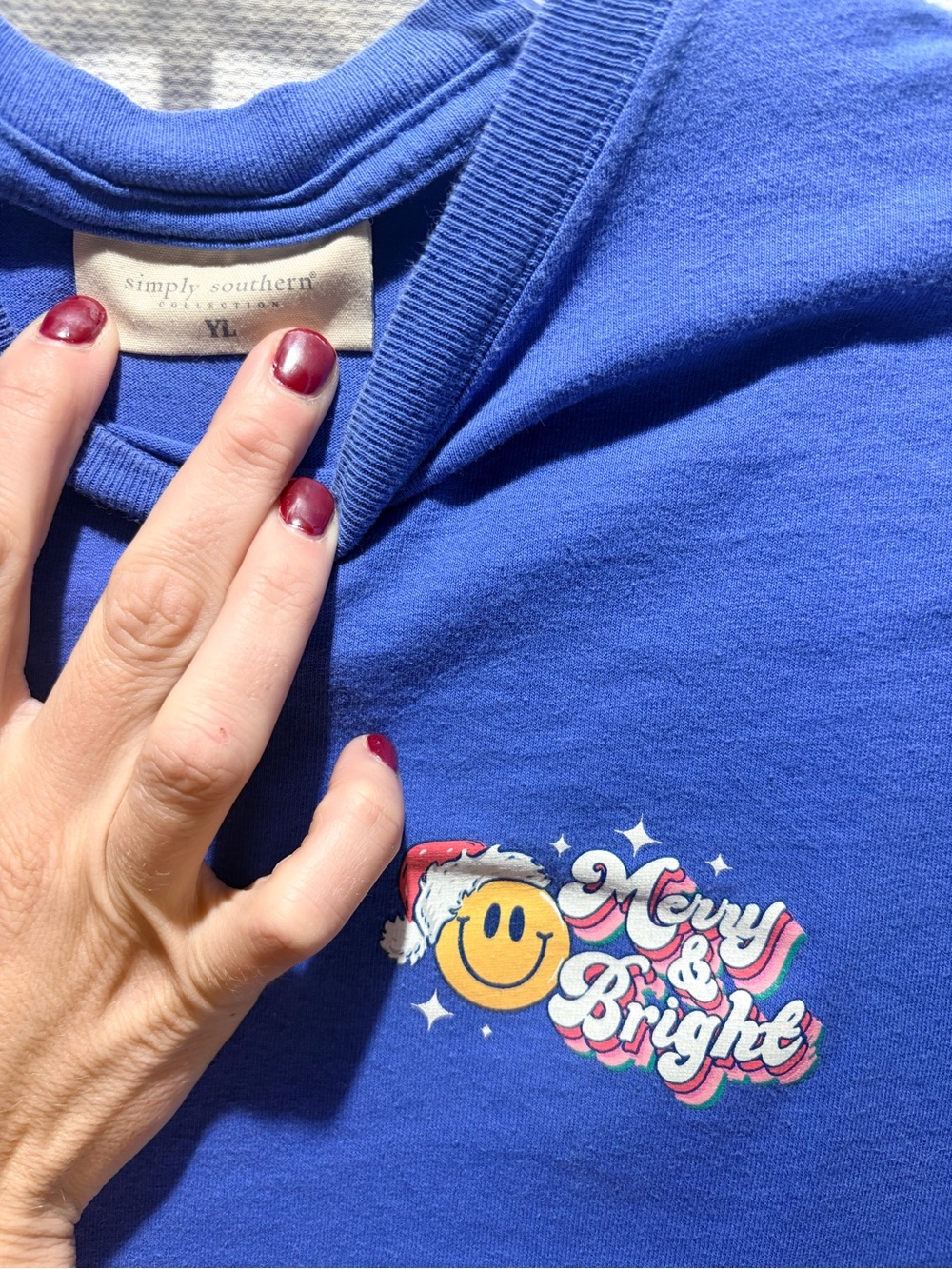 Simply Southern Royal Blue Merry & Bright Smiley Holiday Tee